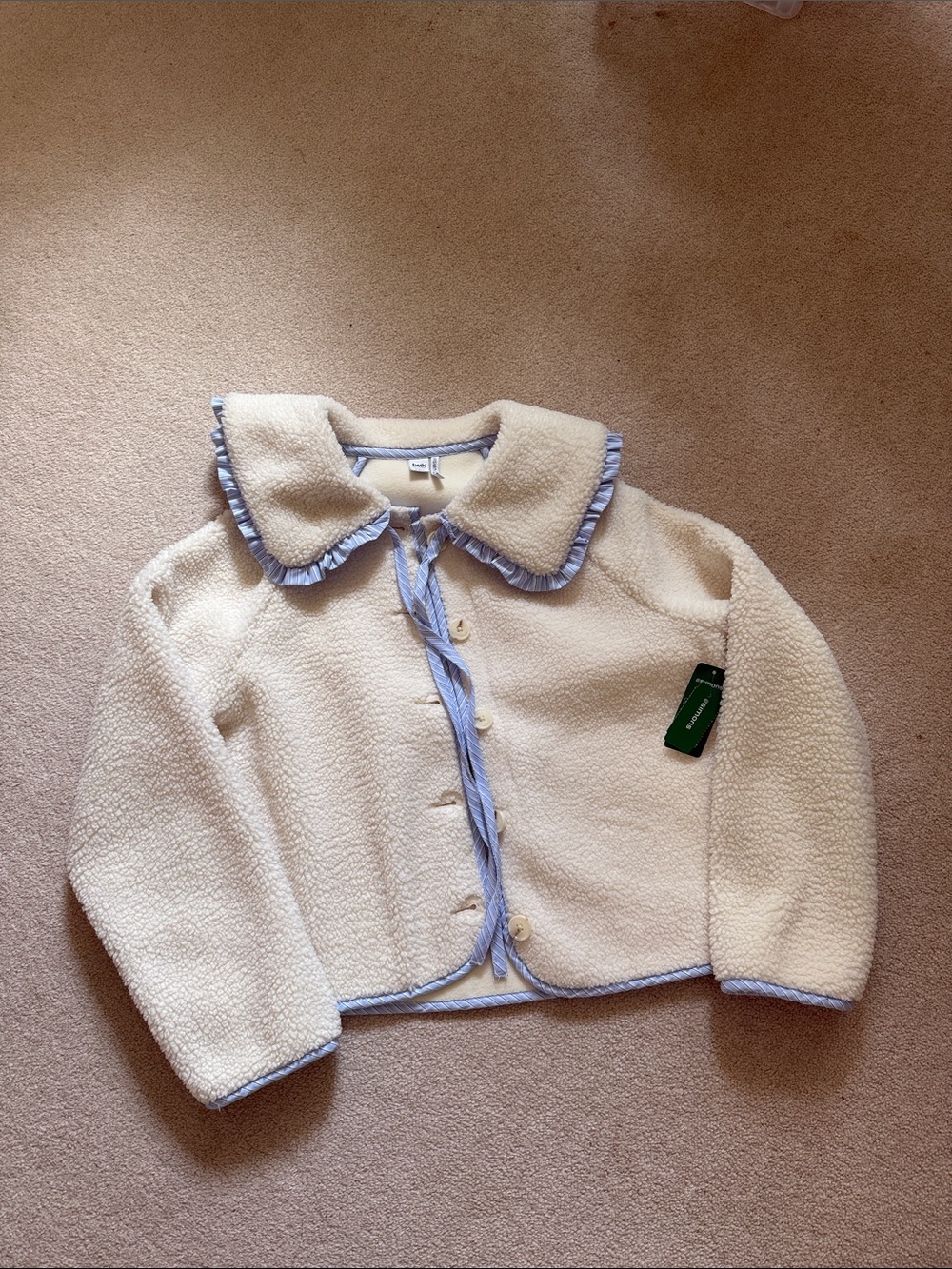 twik Cream Teddy Jacket with Light Blue Trim
